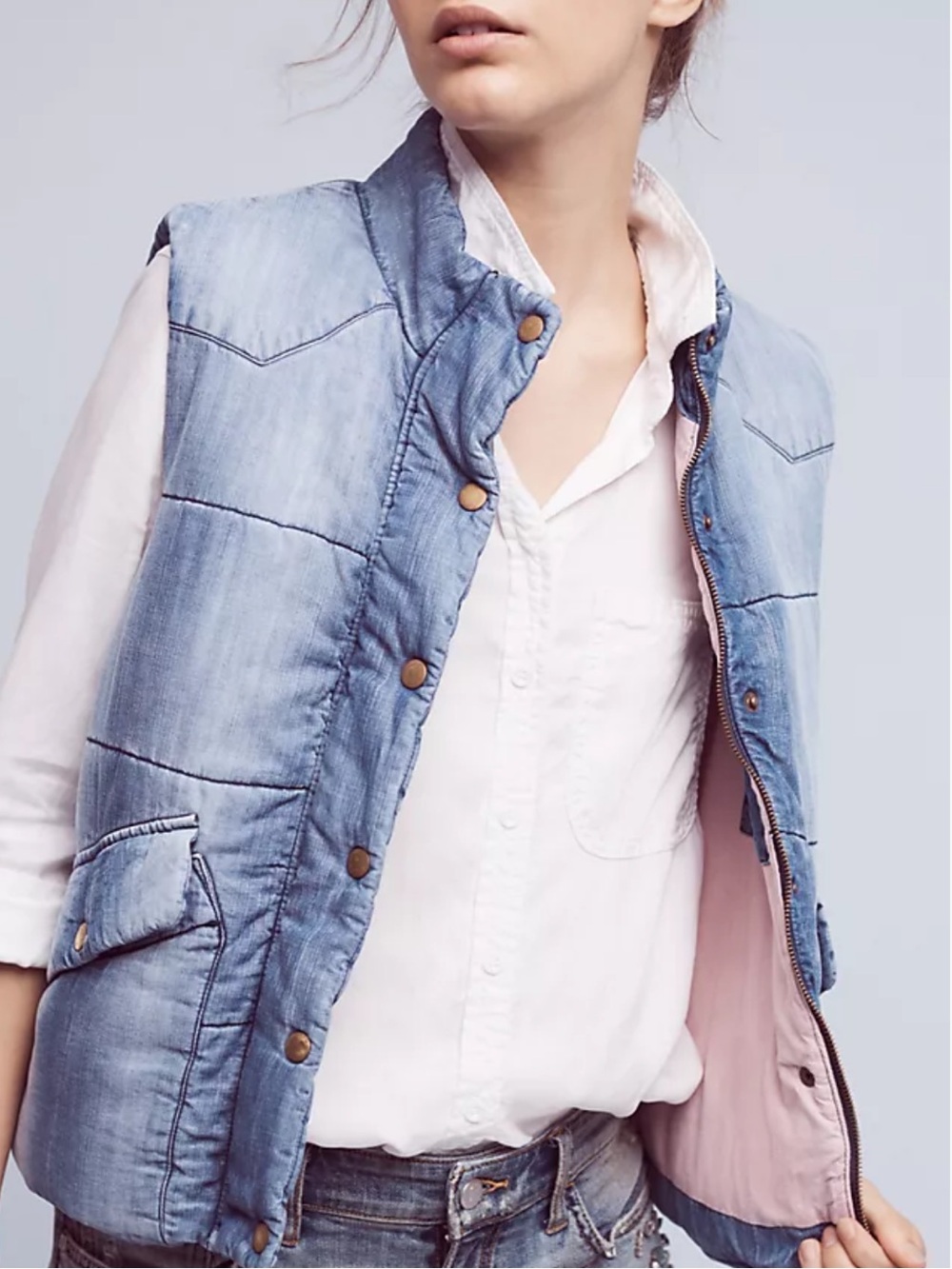 Cloth & Stone Chambray Puffer Vest medium